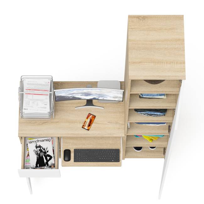 Стол компьютерный МС-1 левый с пеналом Мори 400 цвет дуб сонома/белый