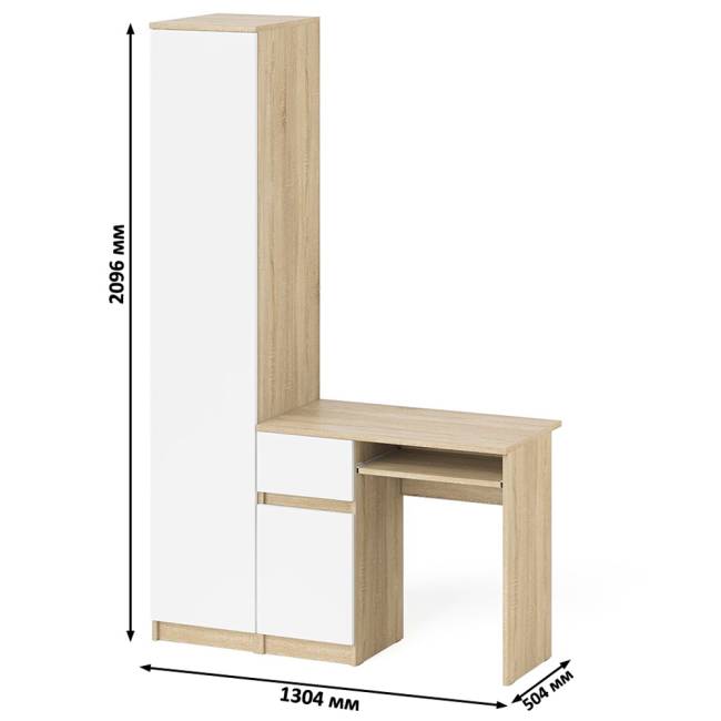 Стол компьютерный МС-1 левый с пеналом Мори 400 цвет дуб сонома/белый