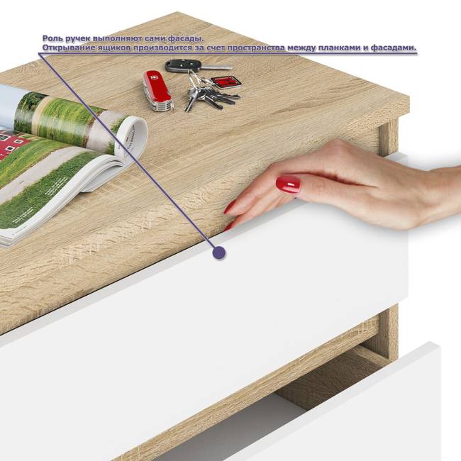 Компьютерный стол МС-1 с дверкой и ящиком справа и комодом на 1200 6 ящиков Мори цвет дуб сонома/белый