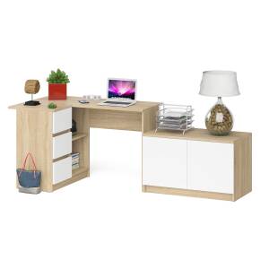 Компьютерный угловой стол левое исполнение с широкой тумбой Мори МА-900 цвет дуб сонома/белый