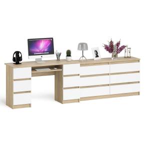 Стол компьютерный МС-2 на шесть выдвижных ящиков и комод МК1380 Мори цвет дуб сонома/белый