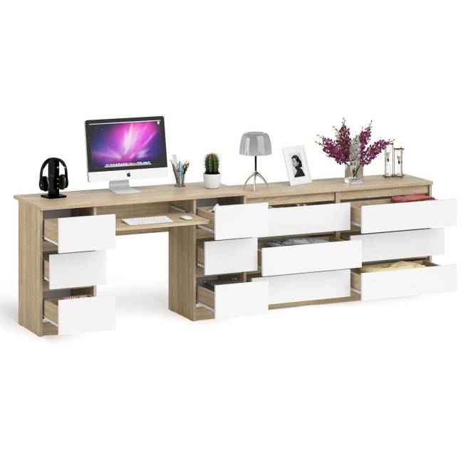 Стол компьютерный МС-2 на шесть выдвижных ящиков и комод МК1380 Мори цвет дуб сонома/белый