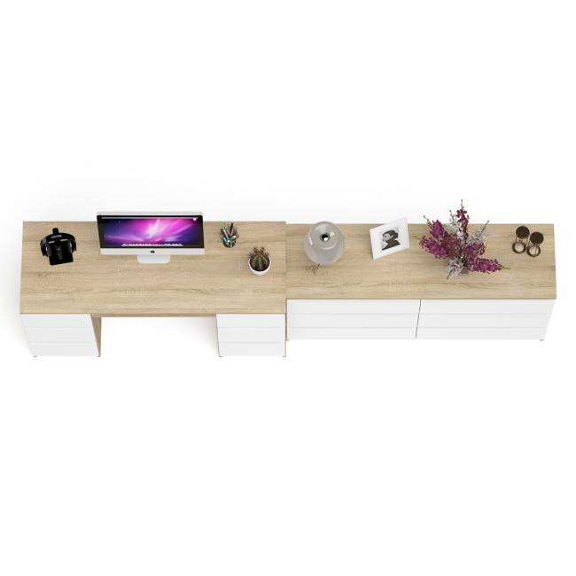 Стол компьютерный МС-2 на шесть выдвижных ящиков и комод МК1380 Мори цвет дуб сонома/белый