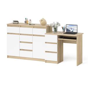 Тумба-комод Мори МК1200.4 и стол компьютерный МС-6 левый цвет дуб сонома/белый