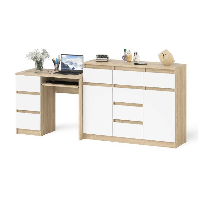 Тумба-комод Мори МК1200.4 и стол компьютерный МС-6 левый цвет дуб сонома/белый