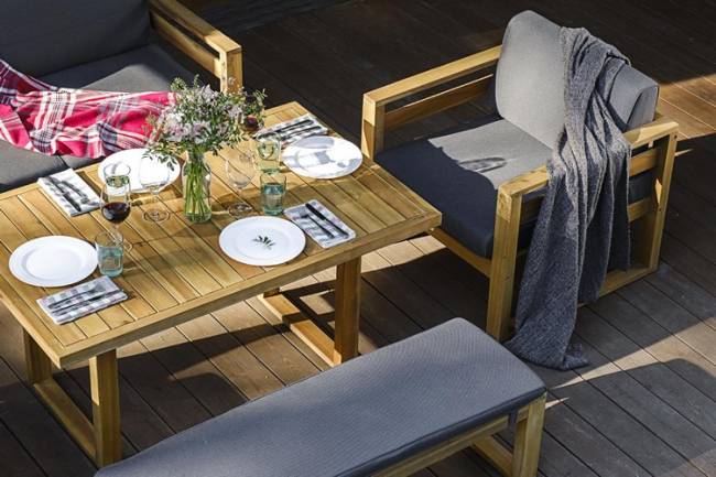 Диванный комплект из акации BOOKA с обеденным столом  Joygarden