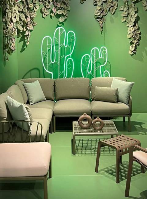 Пуф пластиковый с подушкой Komodo Pouf агава, холст 700х700х490 мм