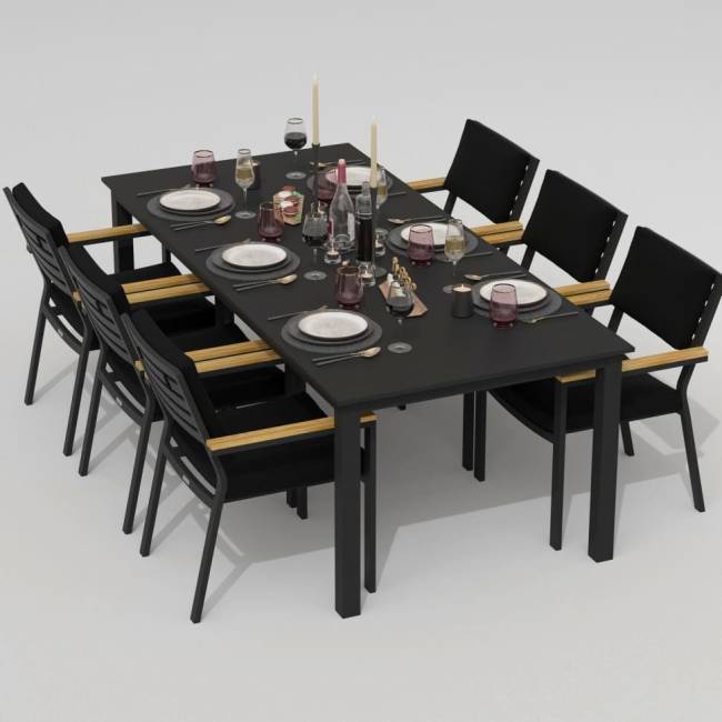 Обеденная группа DOLLA BONTA каркас карбон / стол алюминий 220 / ткань черная