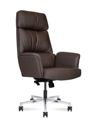 Кресло офисное / Бонно / Bonno / коричневая кожа / алюминевая база