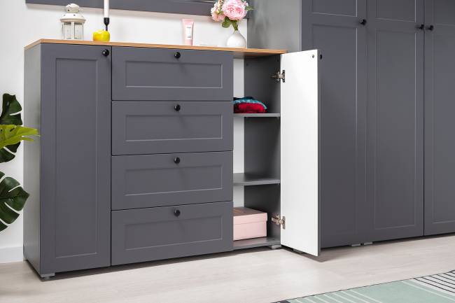 Шкаф для прихожей и большой комод Остин цвет серый графит/дуб крафт золотой