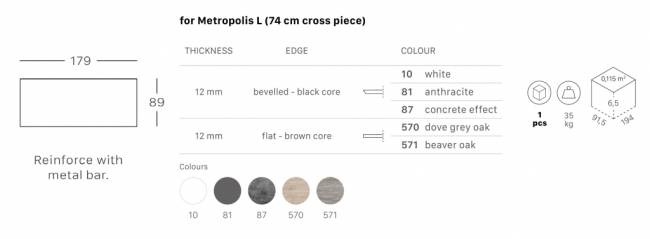 Столешница прямоугольная для подстолья Metropolis L состаренный серый дуб 1800х900х12 мм