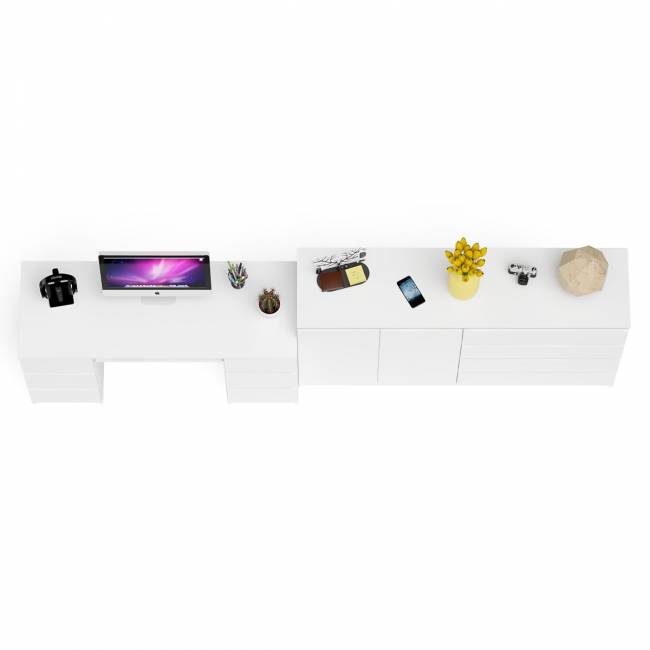 Компьютерный двухтумбовый стол с панелью для клавиатуры с тумбой-комодом 1600 Мори цвет белый