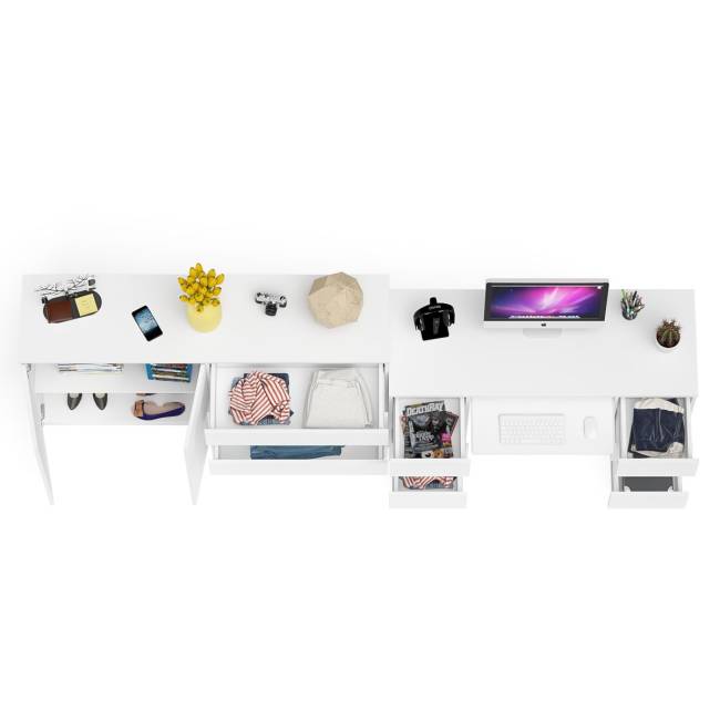 Компьютерный двухтумбовый стол с панелью для клавиатуры с тумбой-комодом 1600 Мори цвет белый