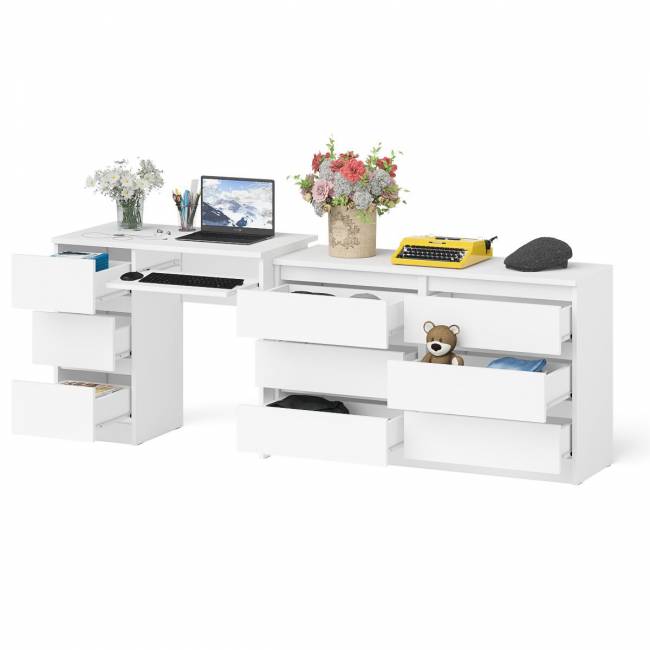 Комод Мори МК1200 6-ть ящиков со столом компьютерным МС-6 левым цвет белый