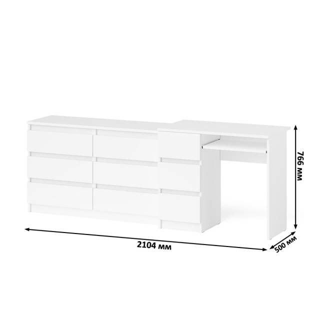 Комод Мори МК1200 6-ть ящиков со столом компьютерным МС-6 левым цвет белый