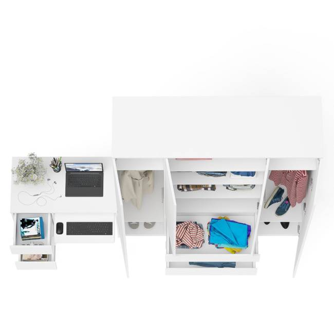 Стол компьютерный однотумбовый левый со шкафом МШ1600 Мори цвет белый