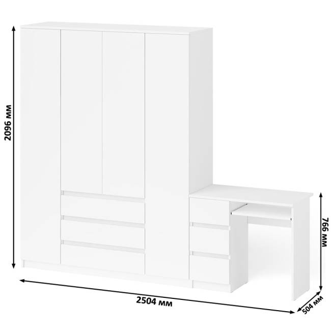 Стол компьютерный однотумбовый левый со шкафом МШ1600 Мори цвет белый