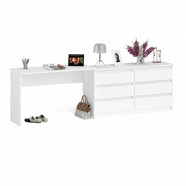 Письменный стол Мори с широким комодом на 6-ть ящиков цвет белый