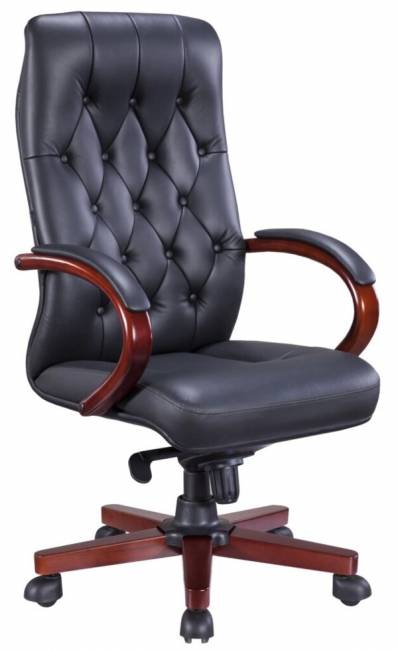 Офисное кресло Monaco Wood, натуральная кожа, черный