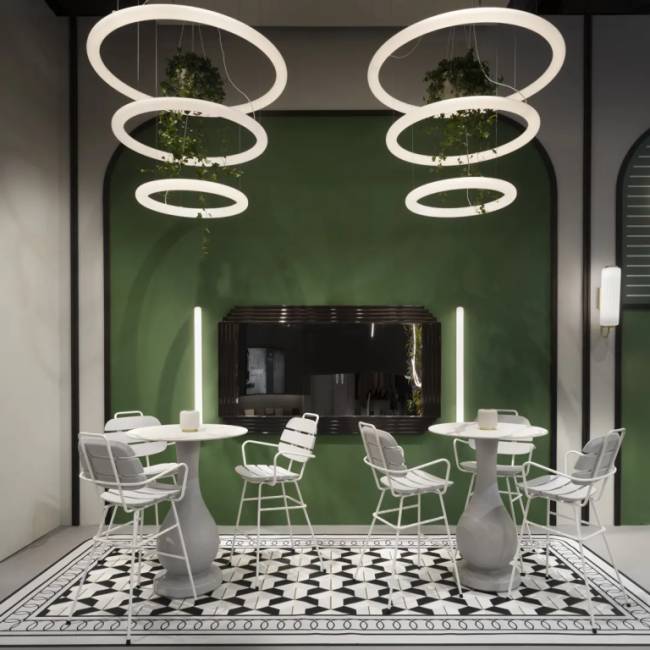 Стол барный из HPL пластика Ottocento Up Special гранитный, белый мрамор Калакатта Ø800х1110 мм