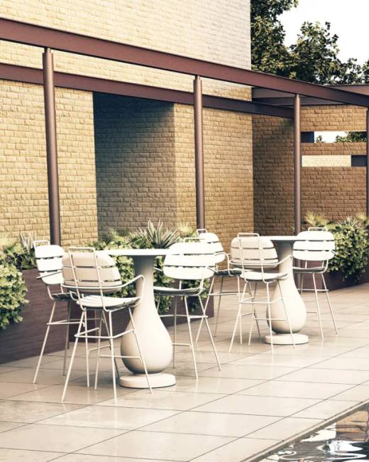 Стол барный из HPL пластика Ottocento Up Special гранитный, белый мрамор Калакатта Ø800х1110 мм