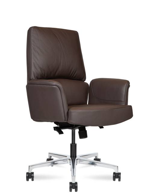 Кресло офисное / Бонно LB / Bonno LB / коричневая кожа / алюминевая база