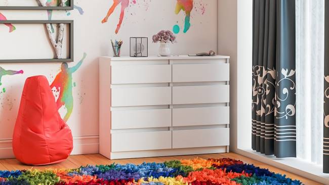 Комод восемь выдвижных ящиков Мори МК1200.8 цвет белый