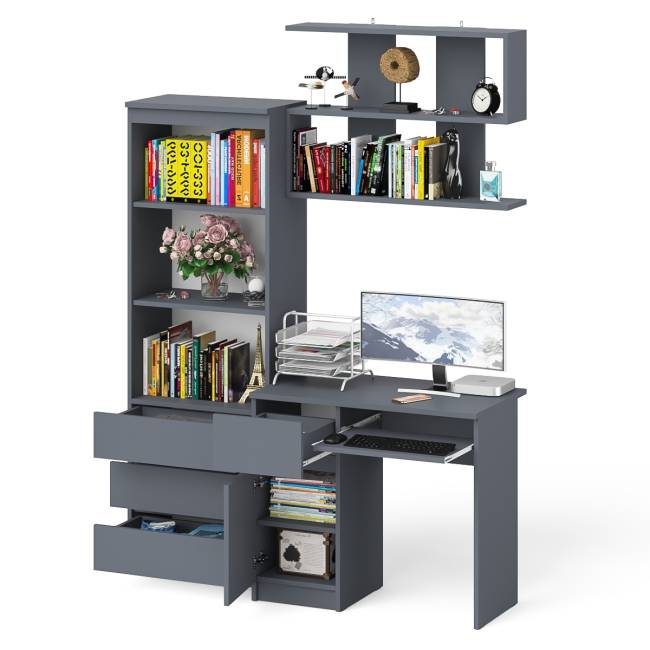 Рабочее место из стола компьютерного МС-1 левый со стеллажоми и настенной полкой Мори цвет графит