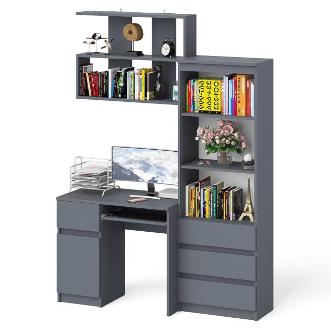 Рабочее место из стола компьютерного МС-1 левый со стеллажоми и настенной полкой Мори цвет графит