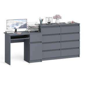 Комод 8-мь ящиков Мори МК1200 и правый компьютерный стол Мори МС-1 цвет графит