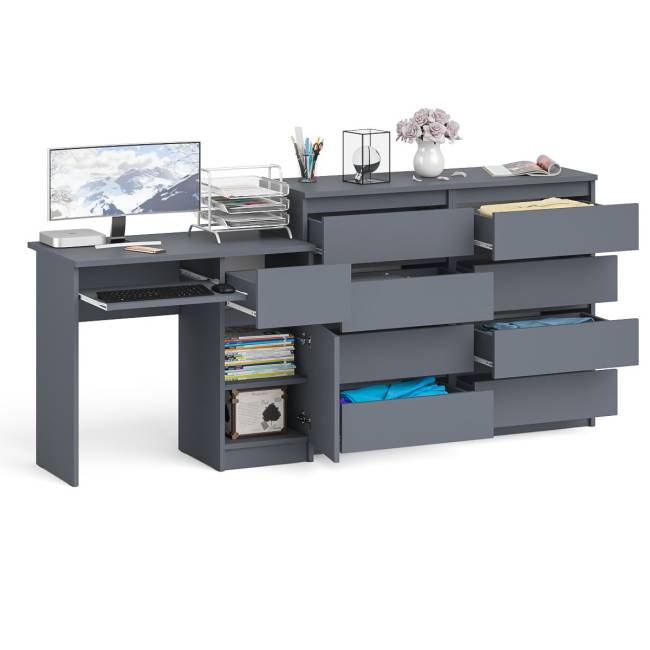 Комод 8-мь ящиков Мори МК1200 и правый компьютерный стол Мори МС-1 цвет графит