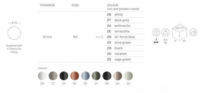 Столешница металлическая Steel для подстолья Tripe, Tripe Folding белый Ø700х20 мм Столешница металлическая Steel для подстолья Tripe, Tripe Folding белый Ø700х20 мм