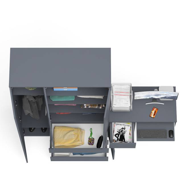 Мори компьютерный стол с тумбой с дверкой и ящиком правый и шкаф-комод МШ1200-1 цвет графит