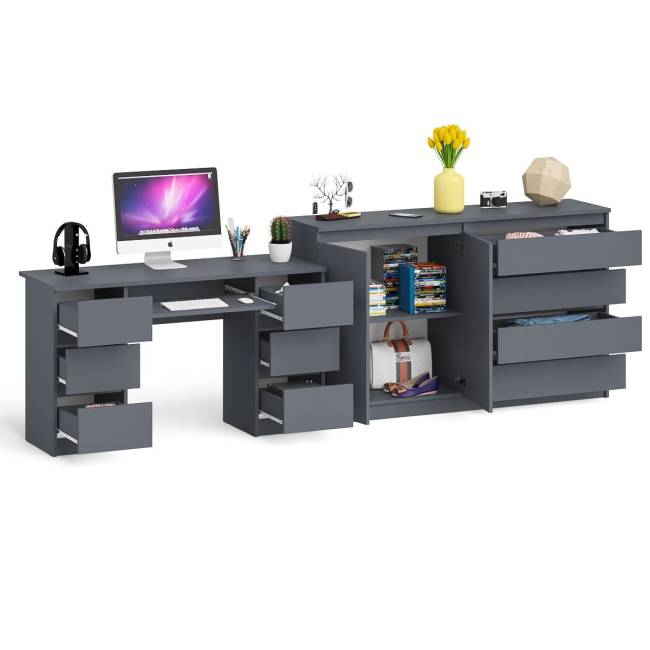 Компьютерный двухтумбовый стол с панелью для клавиатуры с тумбой-комодом 1600 Мори цвет графит