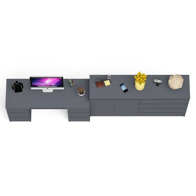 Компьютерный двухтумбовый стол с панелью для клавиатуры с тумбой-комодом 1600 Мори цвет графит
