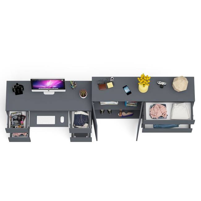 Компьютерный двухтумбовый стол с панелью для клавиатуры с тумбой-комодом 1600 Мори цвет графит