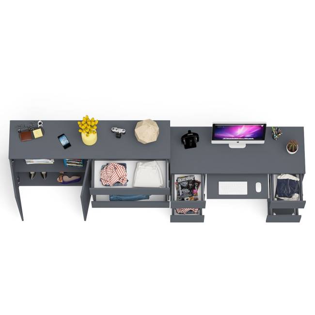 Компьютерный двухтумбовый стол с панелью для клавиатуры с тумбой-комодом 1600 Мори цвет графит