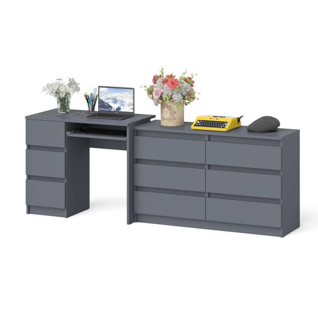 Комод Мори МК1200 6-ть ящиков со столом компьютерным МС-6 левым цвет графит