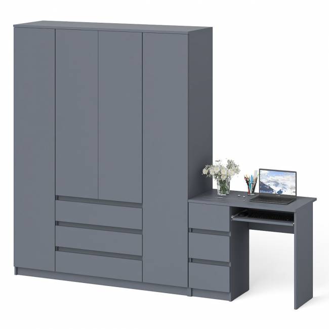 Стол компьютерный однотумбовый левый со шкафом МШ1600 Мори цвет графит