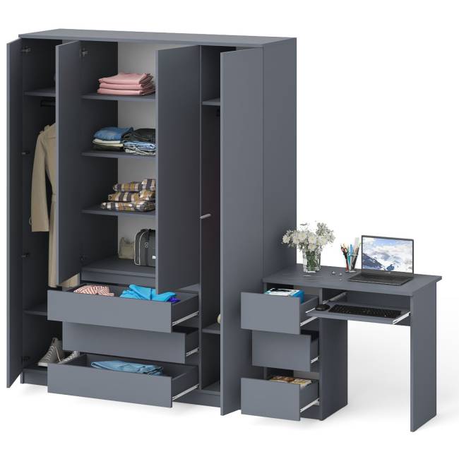 Стол компьютерный однотумбовый левый со шкафом МШ1600 Мори цвет графит