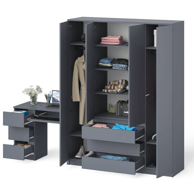 Стол компьютерный однотумбовый левый со шкафом МШ1600 Мори цвет графит