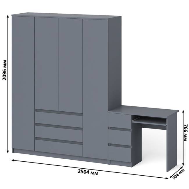 Стол компьютерный однотумбовый левый со шкафом МШ1600 Мори цвет графит