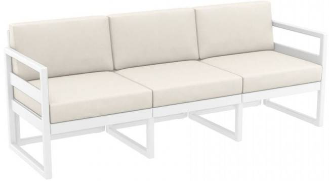 Диван пластиковый трехместный с подушками Mykonos XL белый, бежевый 2000х720х750 мм