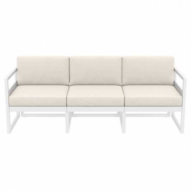 Диван пластиковый трехместный с подушками Mykonos XL белый, бежевый 2000х720х750 мм