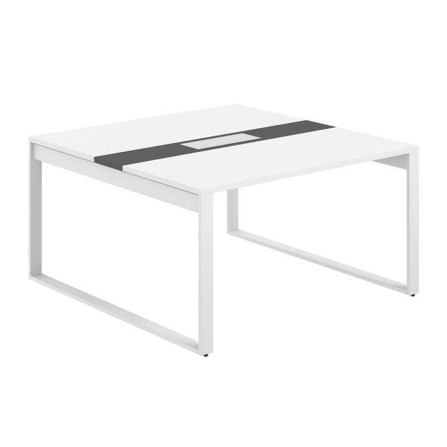 AG.2-1414.WH.72.WH.AN / Стол для переговоров 1400х1438х750 / профиль О-образный: 70х20 белый; лючок: серебро; столешница: белый, вставка антрацит
