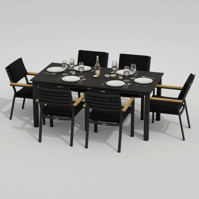 Обеденная группа DOLLA BONTA каркас карбон / стол алюминий 180 / ткань черная