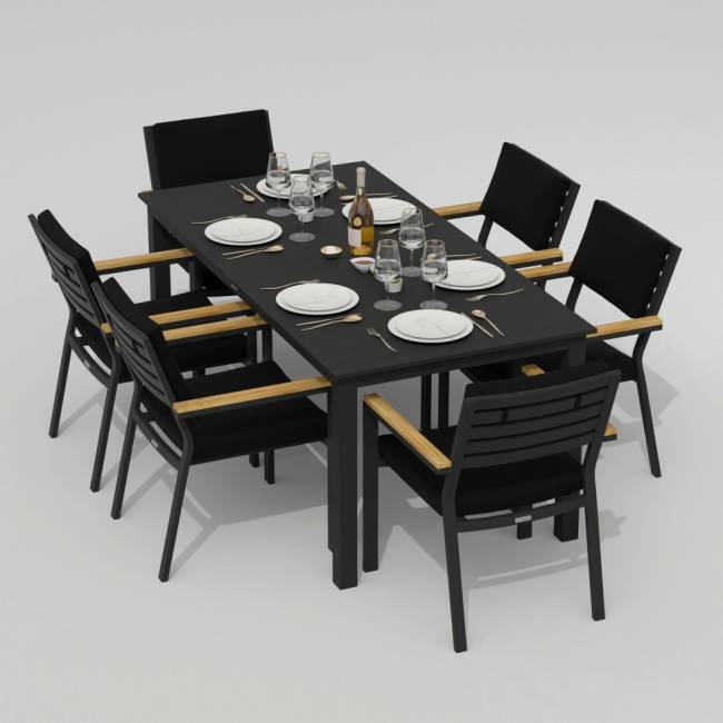 Обеденная группа DOLLA BONTA каркас карбон / стол алюминий 180 / ткань черная