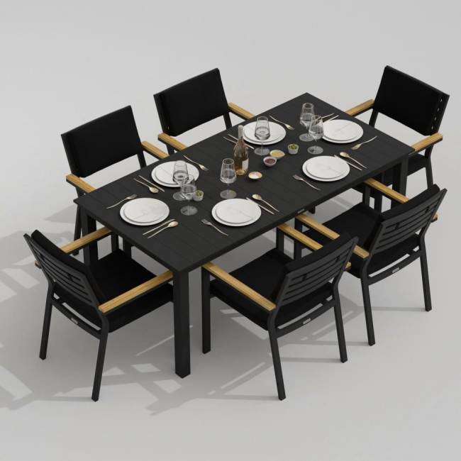 Обеденная группа DOLLA BONTA каркас карбон / стол алюминий 180 / ткань черная