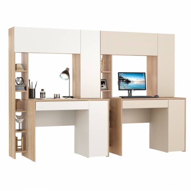 Комплект их двух компьютерных столов Комфорт 12.71 цвет дуб сонома/белый/гикори рокфорд натуральный/сатин