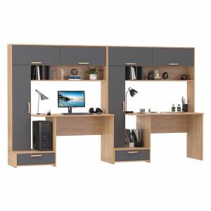 Лайт столы письменные 03.243Н с верхними полочками цвет гикори рокфорд натуральный/тёмно-серый